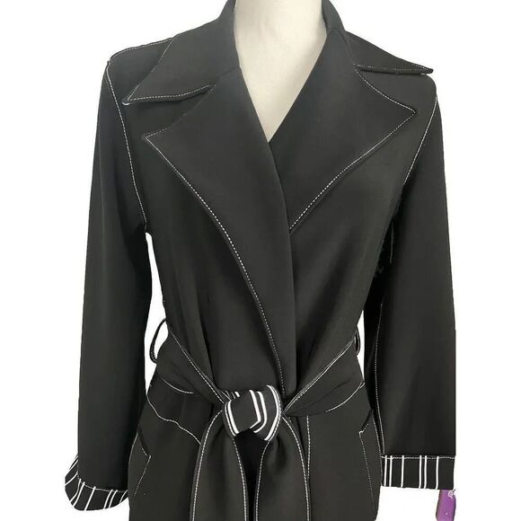 CHICO'S Travelers Contrast Trim Trench Coat Women’s Chico’s Size 0/4-6 - Picture 2 of 9